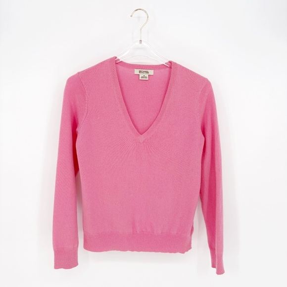 MICHAEL KORS | 100% Cashmere V-Neck Sweater in Pink | Sz M - Picture 2 of 9